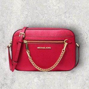 Michael Kors Jet Set Large Saffiano Leather Crossbody Bag- Coral NWT
